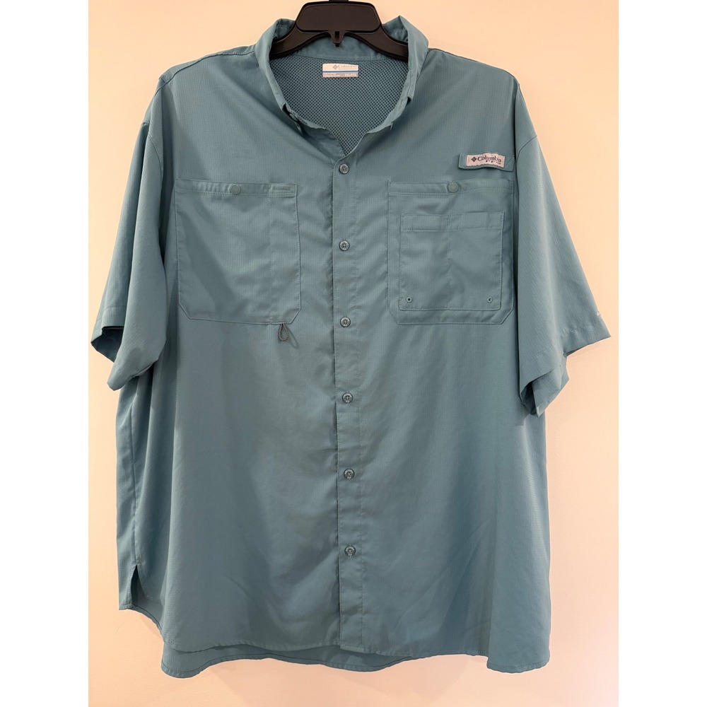 Columbia PFG Tamiami II Short Sleeve Fishing Shirt Blue Grey XXL LNWOT